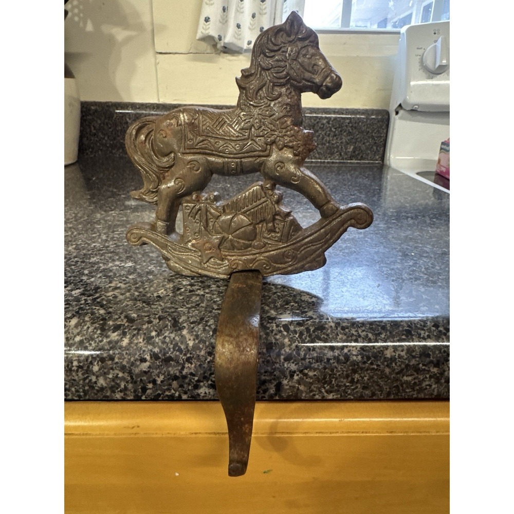 Cast Iron Rocking Horse Christmas Mantel Stocking‎ Hanger Holder Grandeur Noel